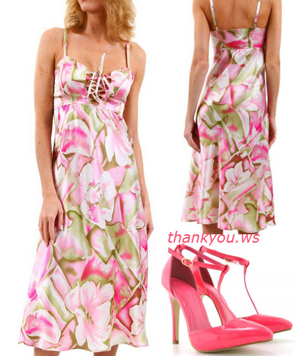 rochie din matase roz cu sandale