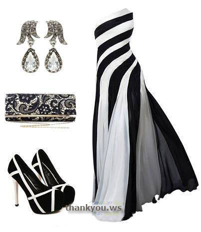 rochii lungi din saten alb cu negru